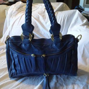 TREESJE XL Blue Leather Shoulder Hobo Tote Satchel